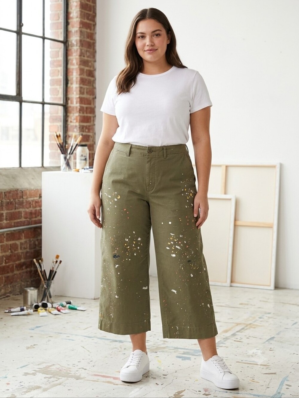 POLO Ralph Lauren Paint Splatter Chino Pants / Culottes Olive Green Size 14